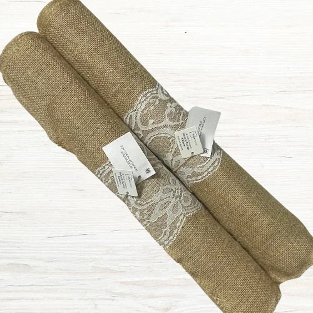 2-Pack Mainstays 18"x 10 ft Unwired Natural Lace Farmhouse Stripe Burlap Ribbon